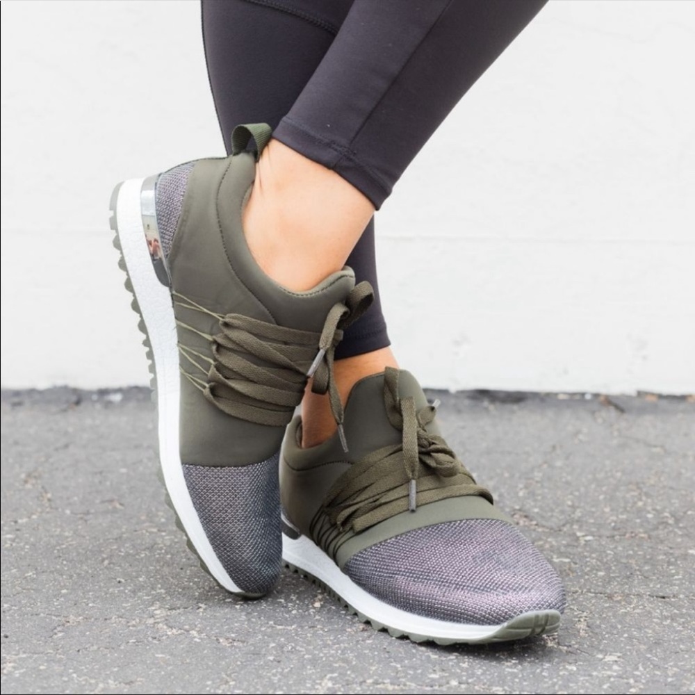 LADIES SEQUIN LACED ATHLEISURE SNEAKERS. KHAKI
